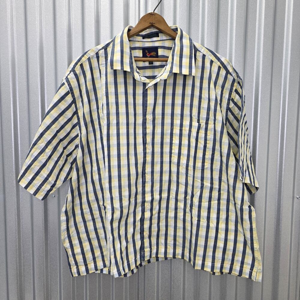 Red Bird Forsyth Blue Yellow Plaid Button Up Men's Shirt Size 2XLT Short Sleeve